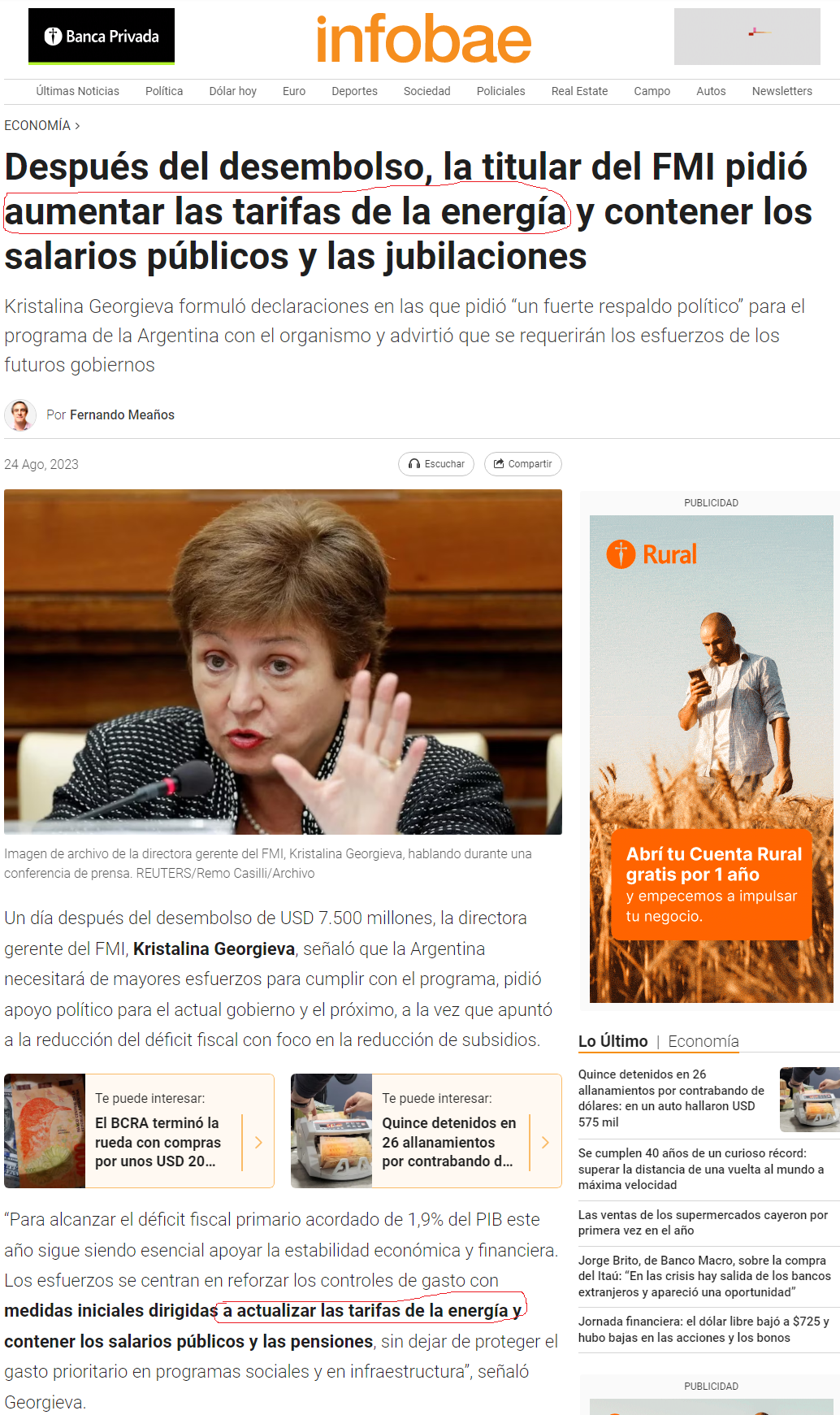 Después del desembolso, la titular del FMI pidió aumentar las tarifas..png
